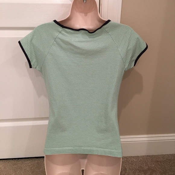Ann TAYLOR LOFT  Cute Green & White Striped Tee - Picture 3 of 4